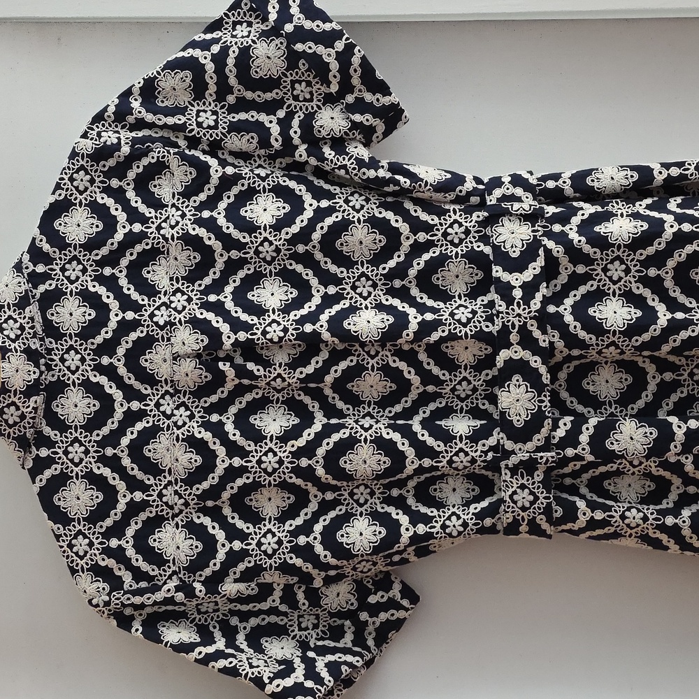 Robe Adèle Fond Marine Broderie Ecru - Picture 7 of 11